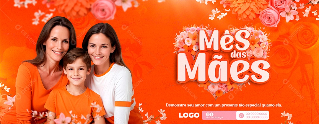 Mês das Mães Laranja 12 de Maio Social Media PSD Editável