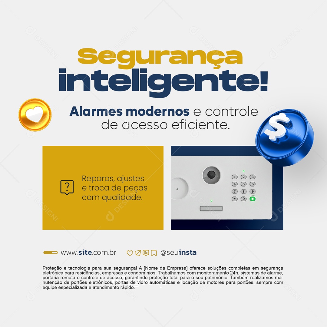 Segurança Inteligente Alarme Modernos Social Media PSD Editável
