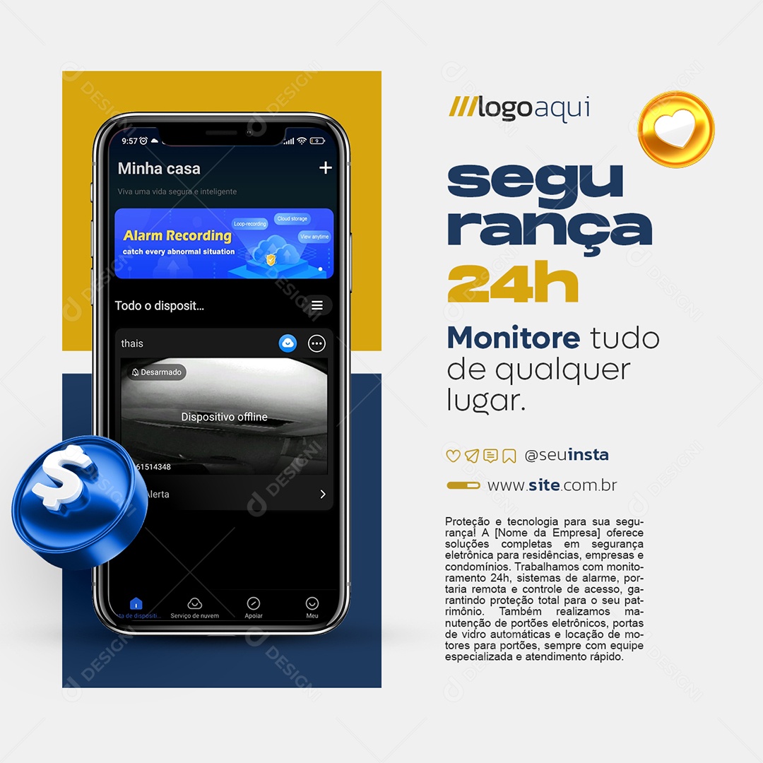 Segurança 24h Monitore Tudo Social Media PSD Editável