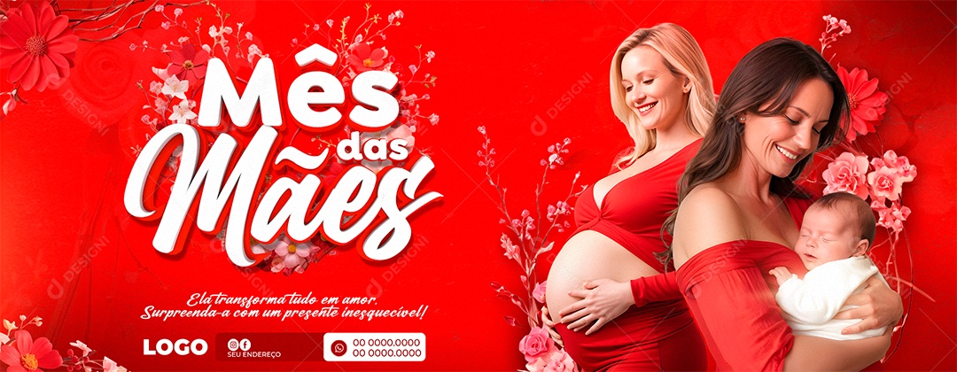 Mês das Mães Vermelho 12 de Maio Social Media PSD Editável