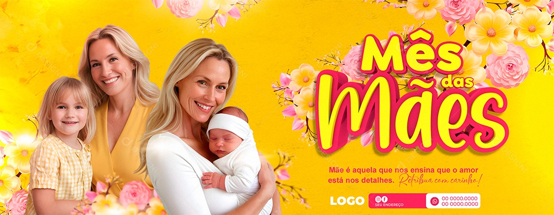 Mês Das Mães Amarelo 12 de Maio Social Media PSD Editável