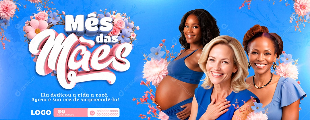 Mês Das Mães Azul 12 de Maio Social Media PSD Editável