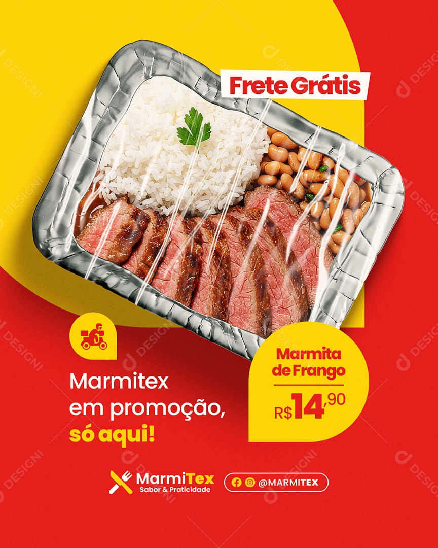 Marmitex Frete Grátis Marmita de Frango Social Media PSD Editável