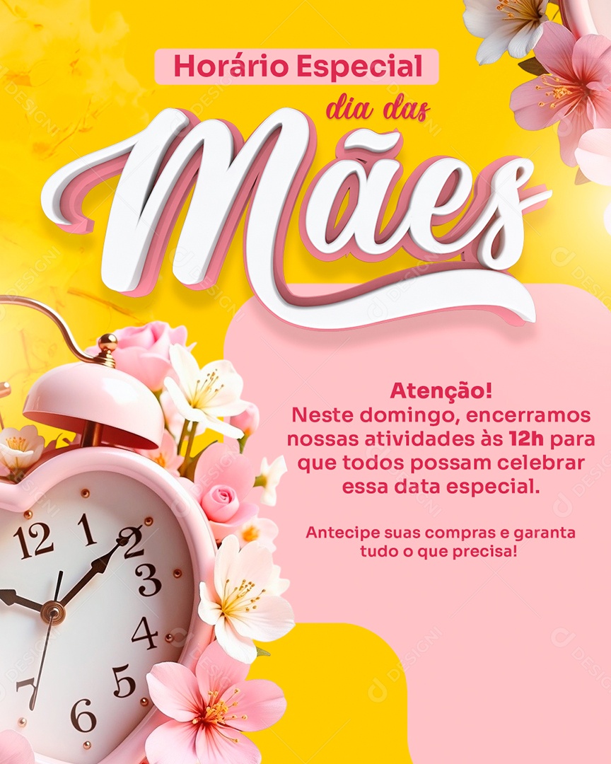Horário de Dia Das Mães 12 de Maio Social Media PSD Editável