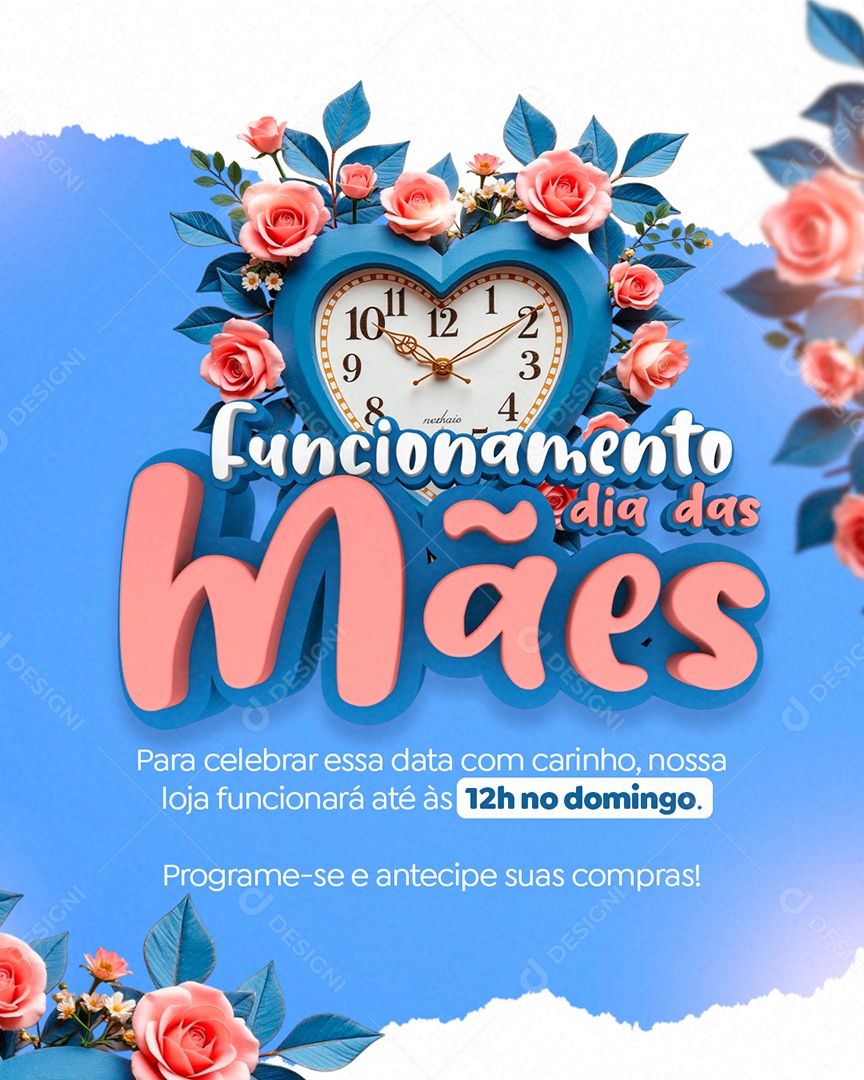 Horário de Dia Das Mães 12 de Maio Social Media PSD Editável
