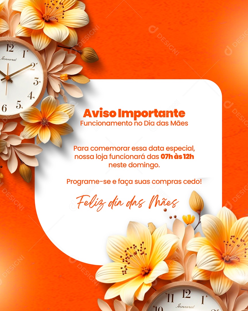 Horário de Dia Das Mães 12 de Maio Social Media PSD Editável