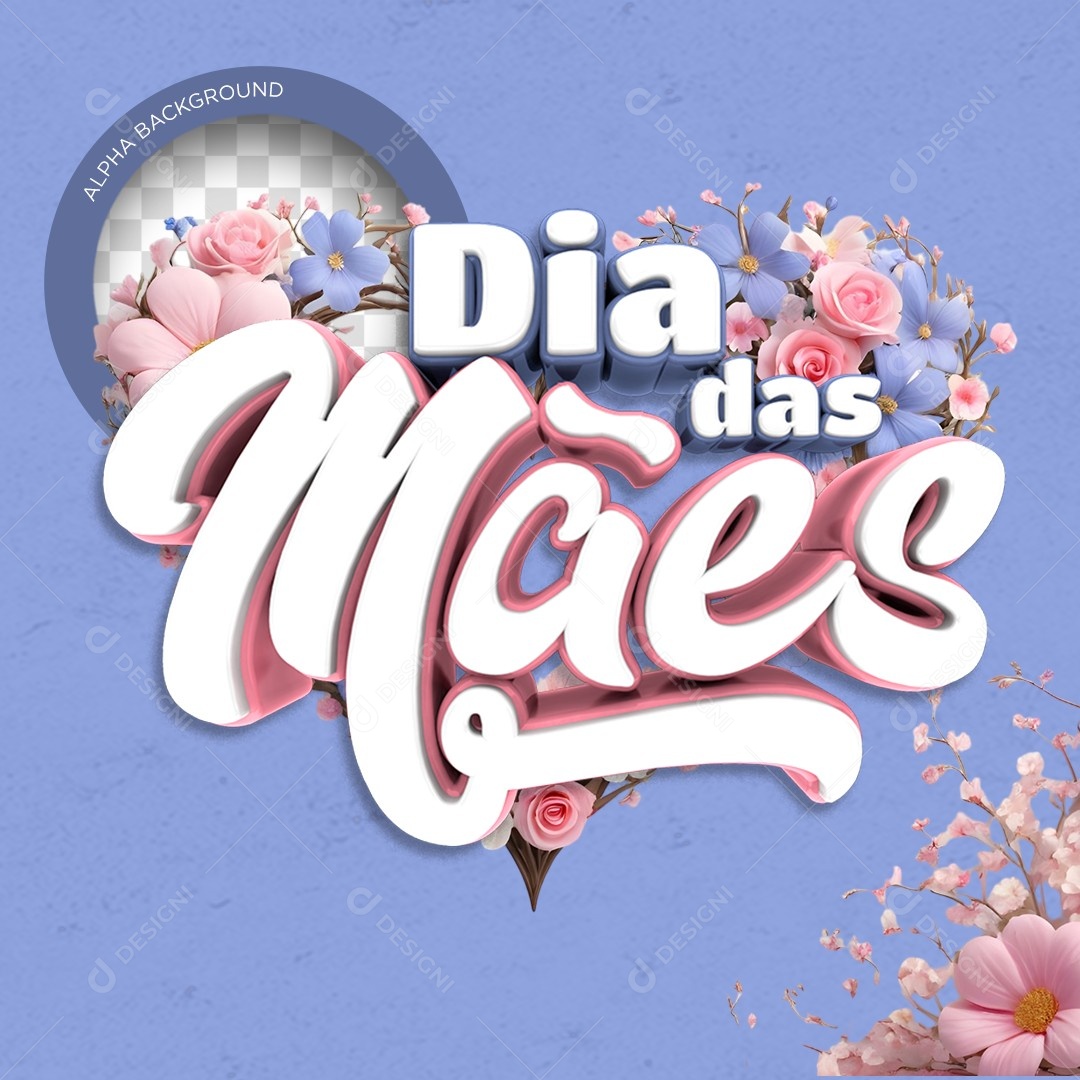 Selo 3D Dia Das Mães Azul Para Composição PSD
