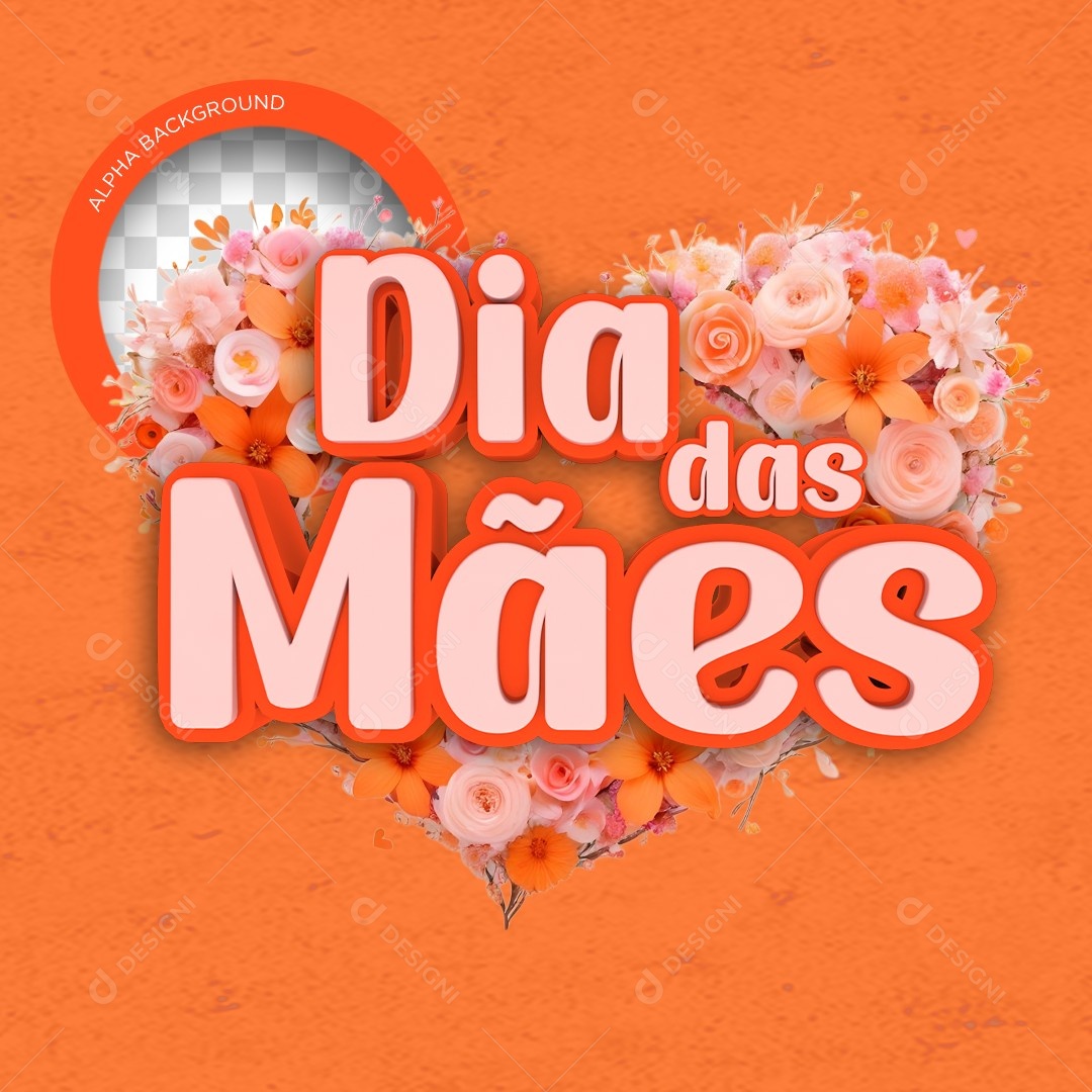 Selo 3D Dia Das Mães Laranja Para Composição PSD