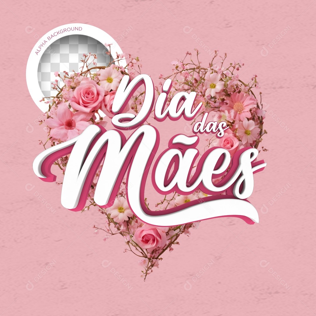 Selo 3D Dia Das Mães Rosa Para Composição PSD