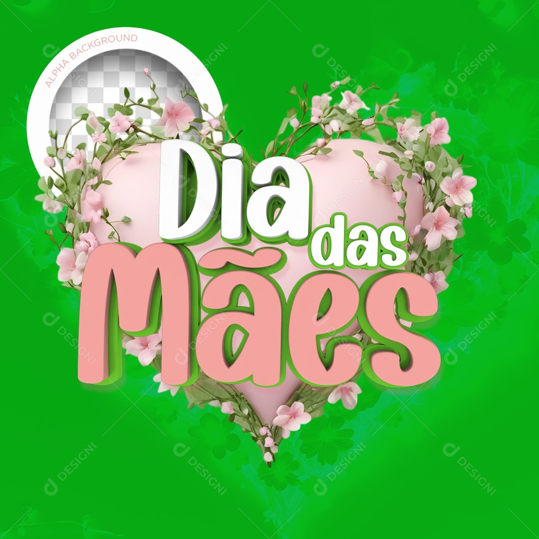 Selo 3D Dia Das Mães Verde Para Composição PSD