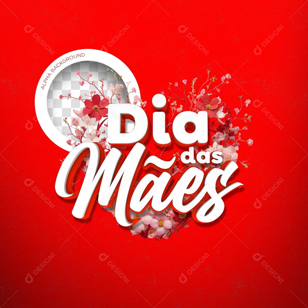 Selo 3D Mês das Mães Vermelho  Para Composição PSD