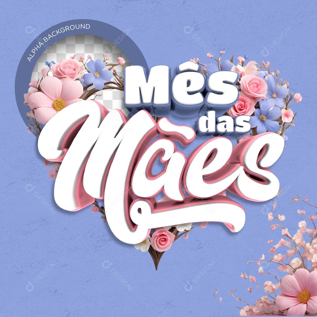 Selo 3D Mês das Mães Azul Para Composição PSD
