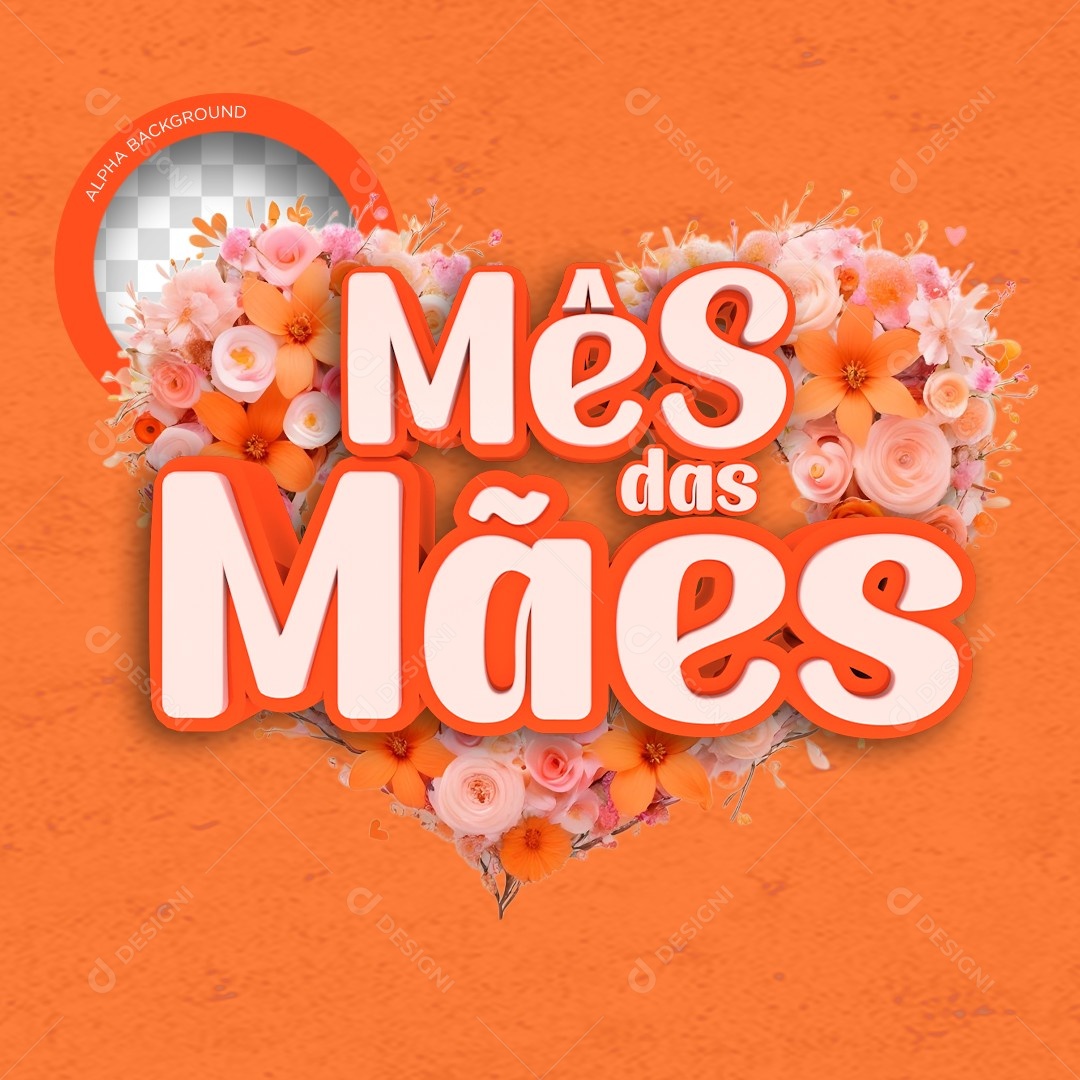 Selo 3D Mês das Mães Laranja Para Composição PSD