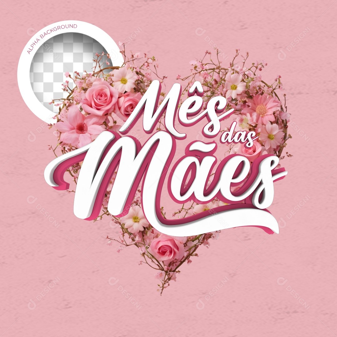 Selo 3D Mês das Mães Rosa Para Composição PSD