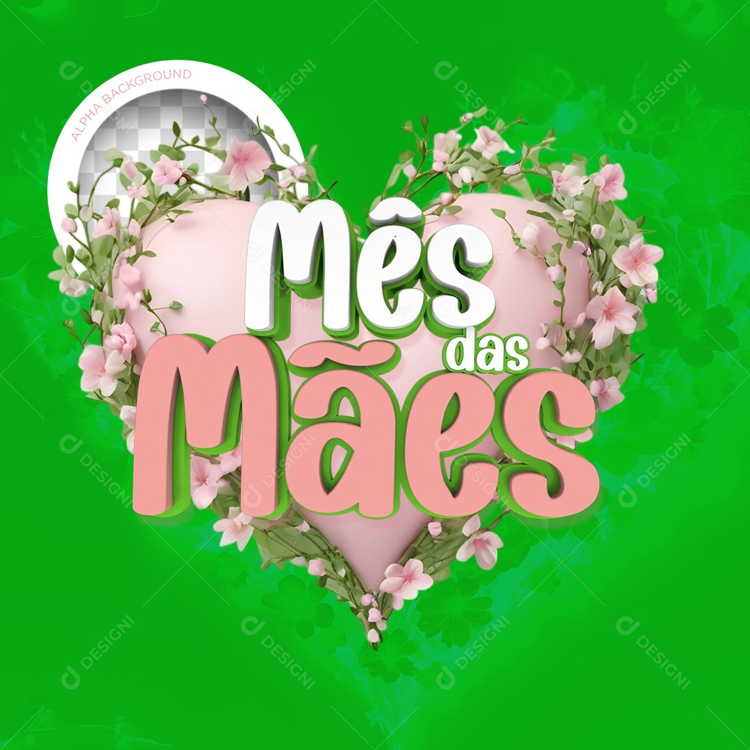 Selo 3D Mês das Mães Verde Para Composição PSD