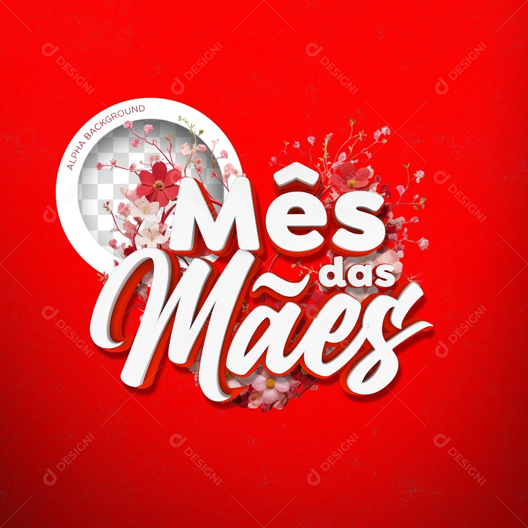 Selo 3D Mês das Mães Vermelho Para Composição PSD