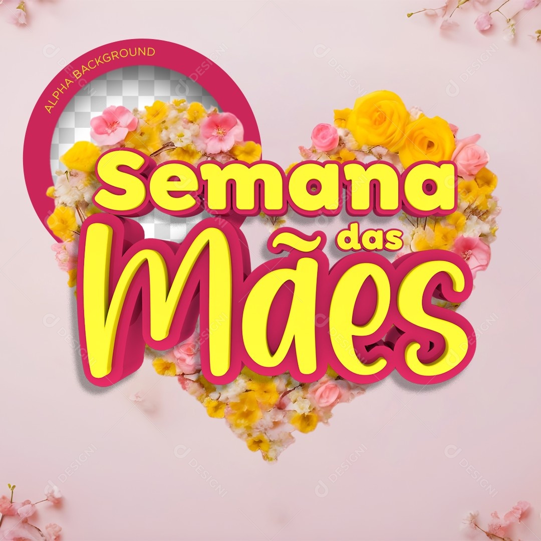 Selo 3D Semana das Mães Rosa Para Composição PSD