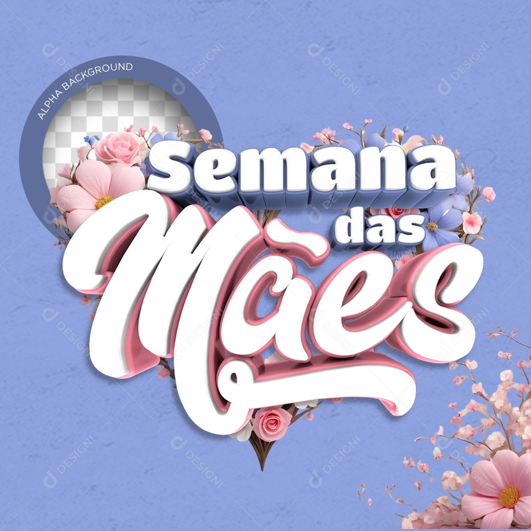 Selo 3D Semana das Mães Roxo Para Composição PSD