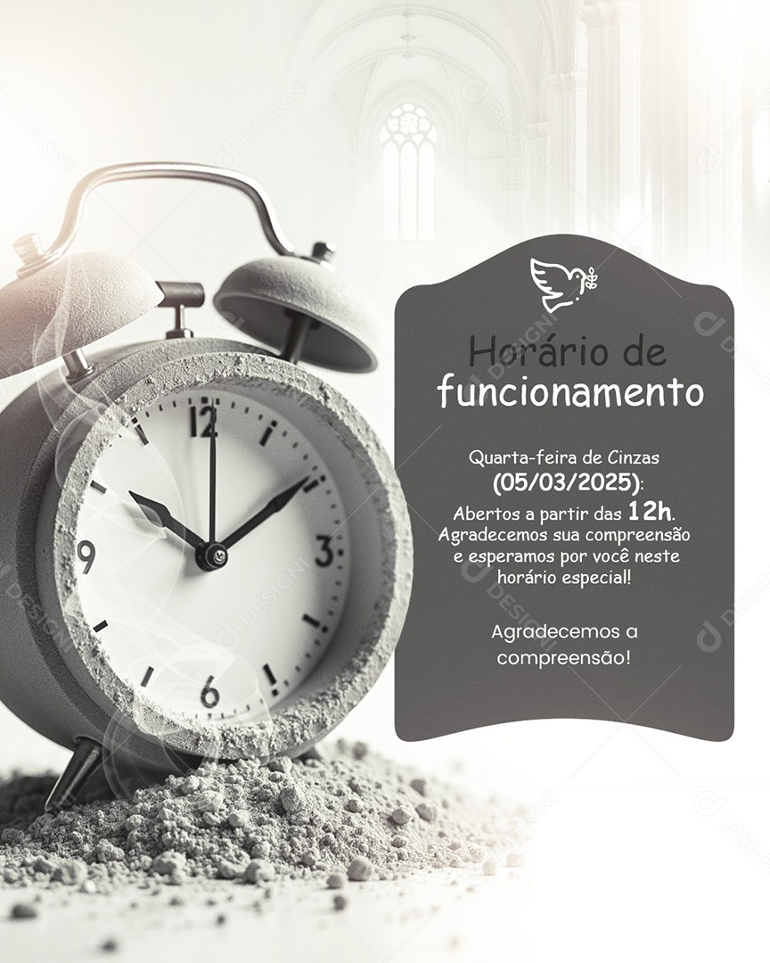 Horário de Funcionamento Quarta-feira de Cinza Social Media PSD Editável