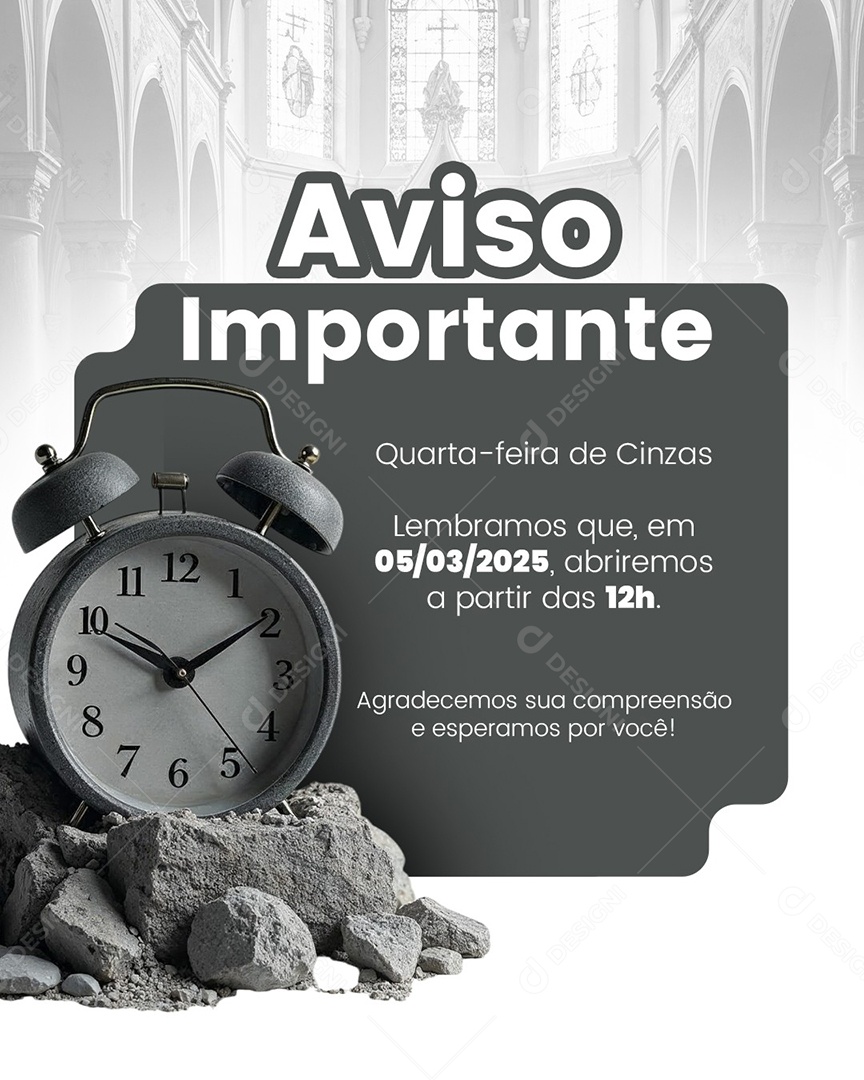 Horário de Funcionamento Quarta-feira de Cinza Social Media PSD Editável