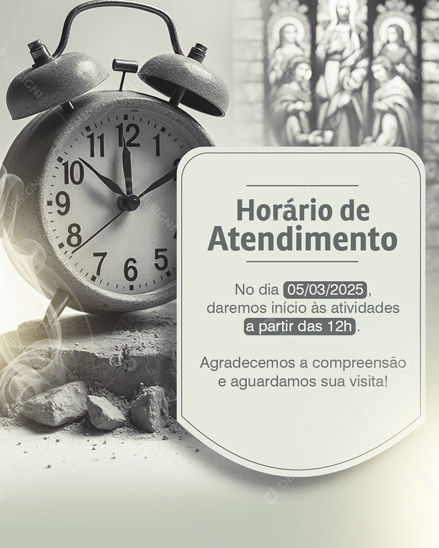 Horário de Funcionamento Quarta-feira de Cinza Social Media PSD Editável