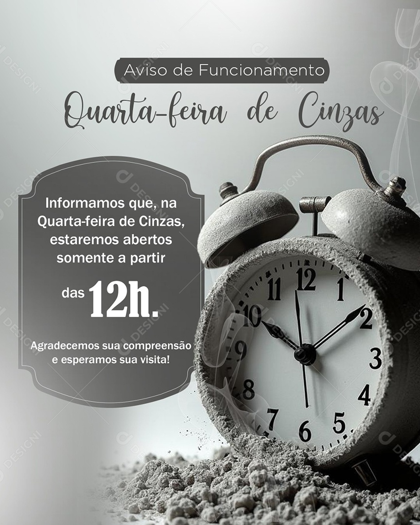 Horário de Funcionamento Quarta-feira de Cinza Social Media PSD Editável