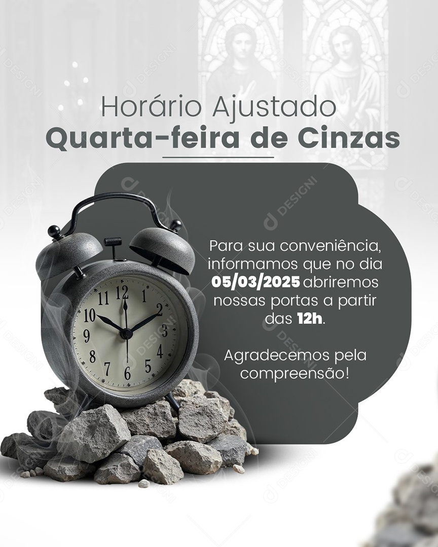 Horário de Funcionamento Quarta-feira de Cinza Social Media PSD Editável