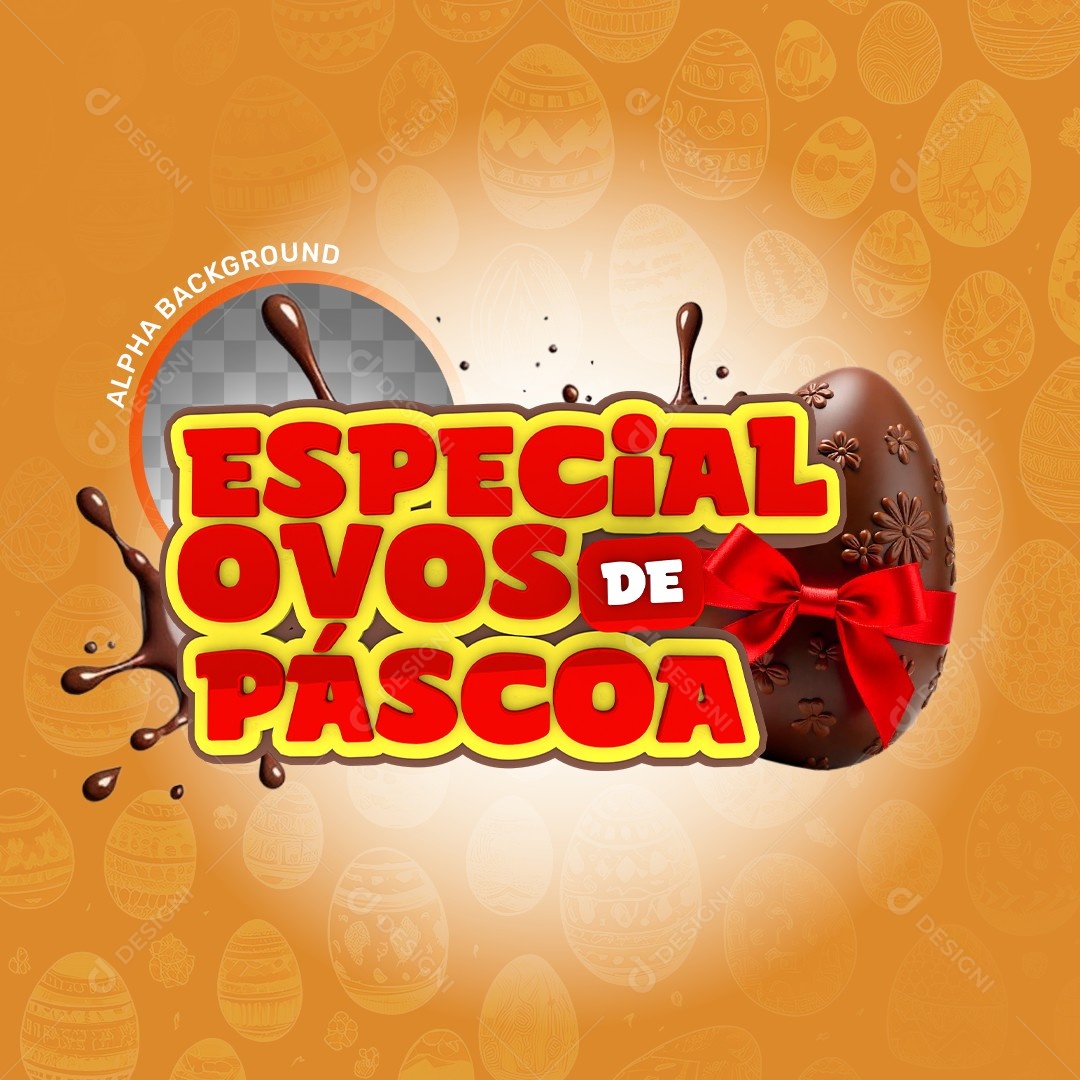 Selo 3D Especial Ovos de Páscoa Laranjado Para Composição PSD