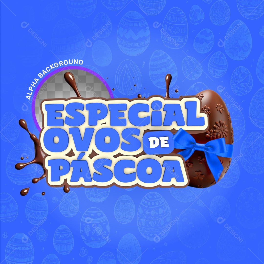 Selo 3D Especial Ovos de Páscoa Azul Para Composição PSD