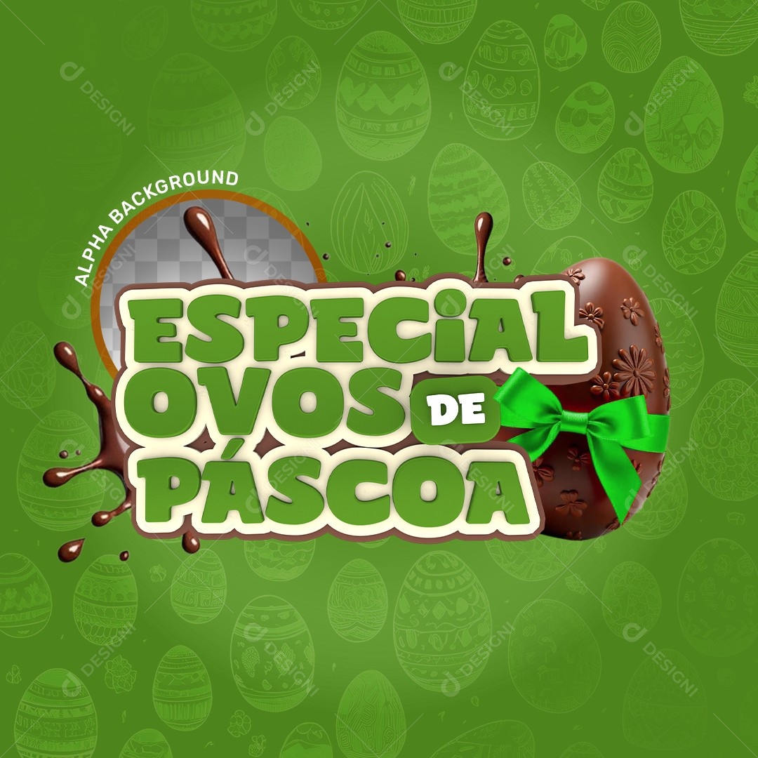 Selo 3D Especial Ovos de Páscoa Verde Para Composição PSD