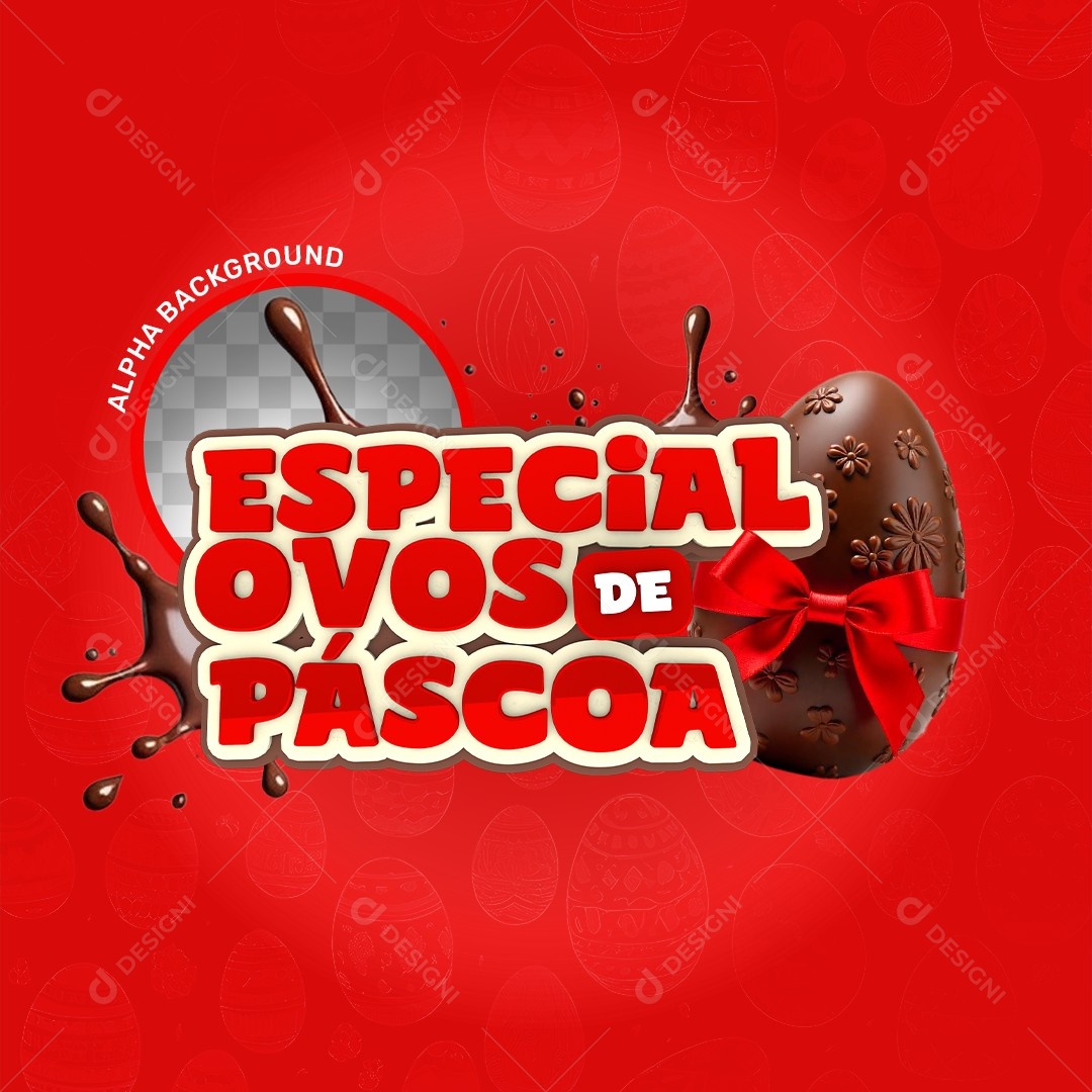 Selo 3D Especial Ovos de Páscoa Vermelho Para Composição PSD