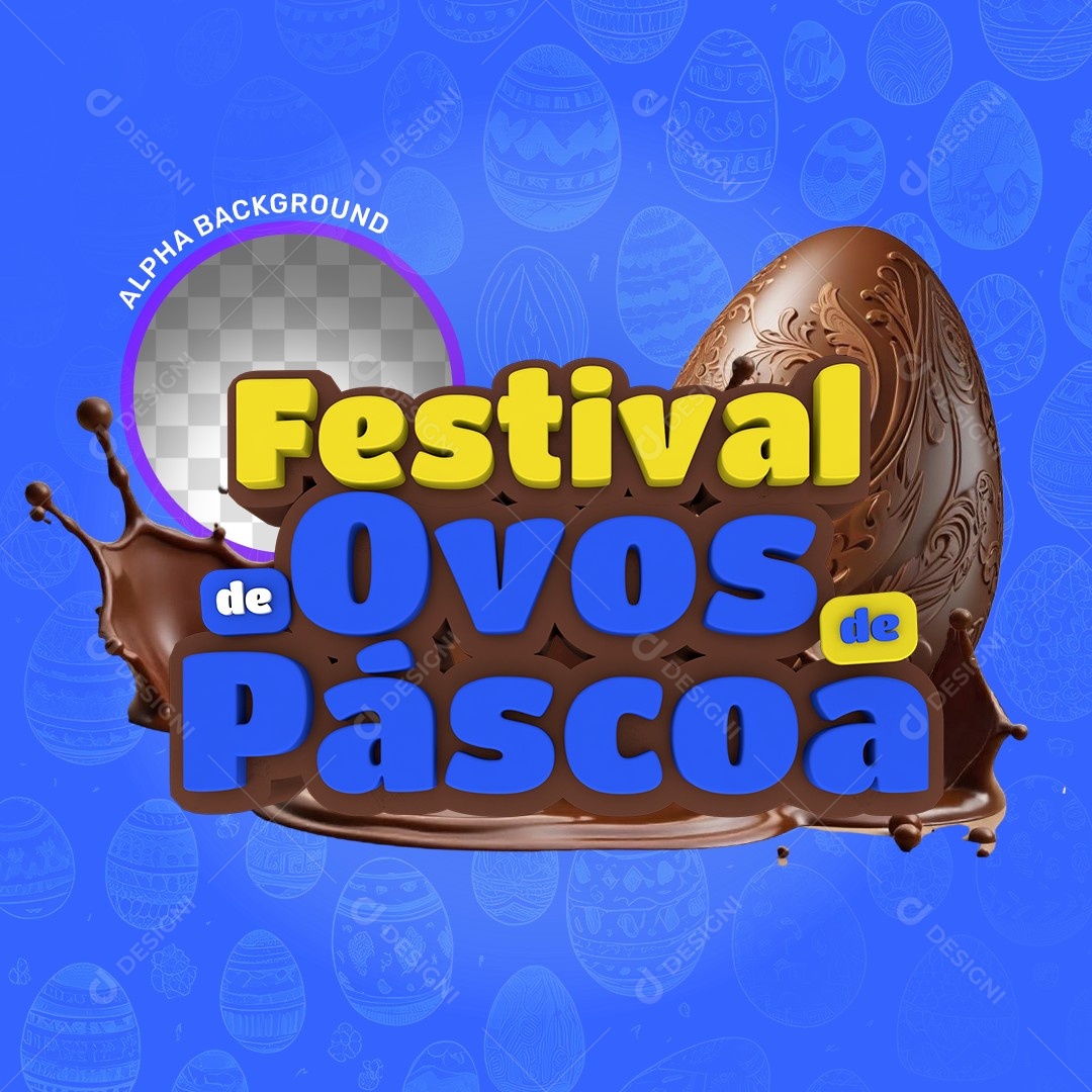 Selo 3D Festival de Ovos de Páscoa Azul Para Composição PSD