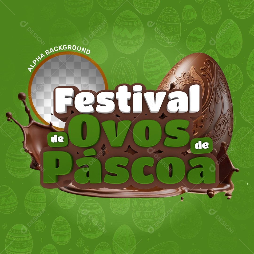Selo 3D Festival de Ovos de Páscoa Verde Para Composição PSD