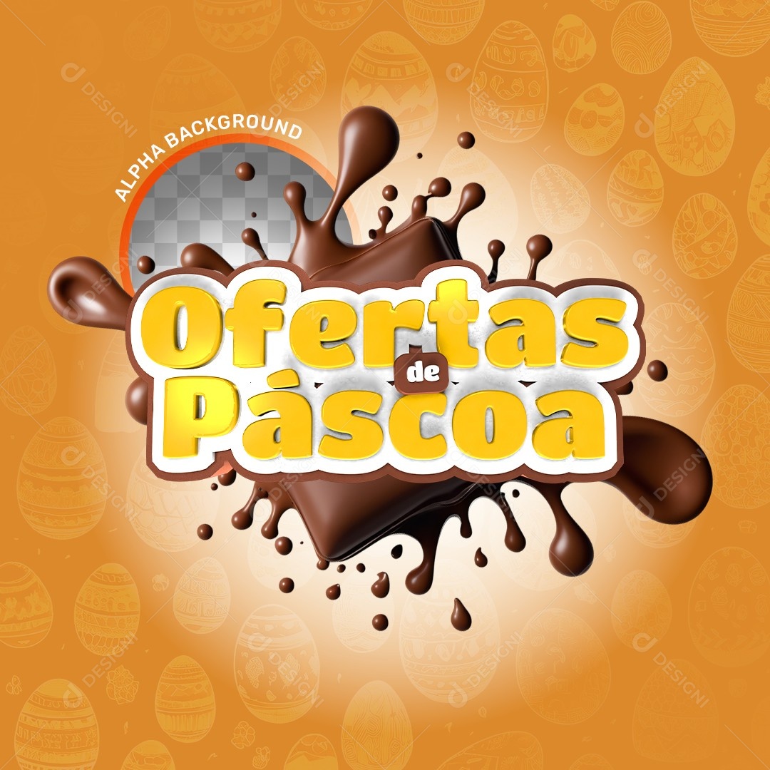 Selo 3D Ofetas de Páscoa Laranjado Para Composição PSD