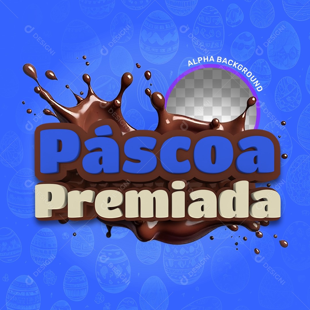 Selo 3D Páscoa Premiada Azul Para Composição PSD