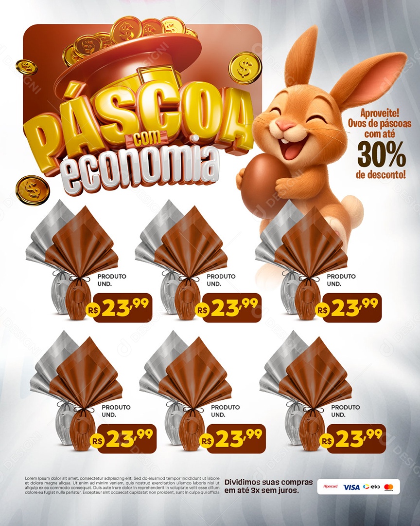 Encarte Páscoa Econômica Social Media PSD Editável