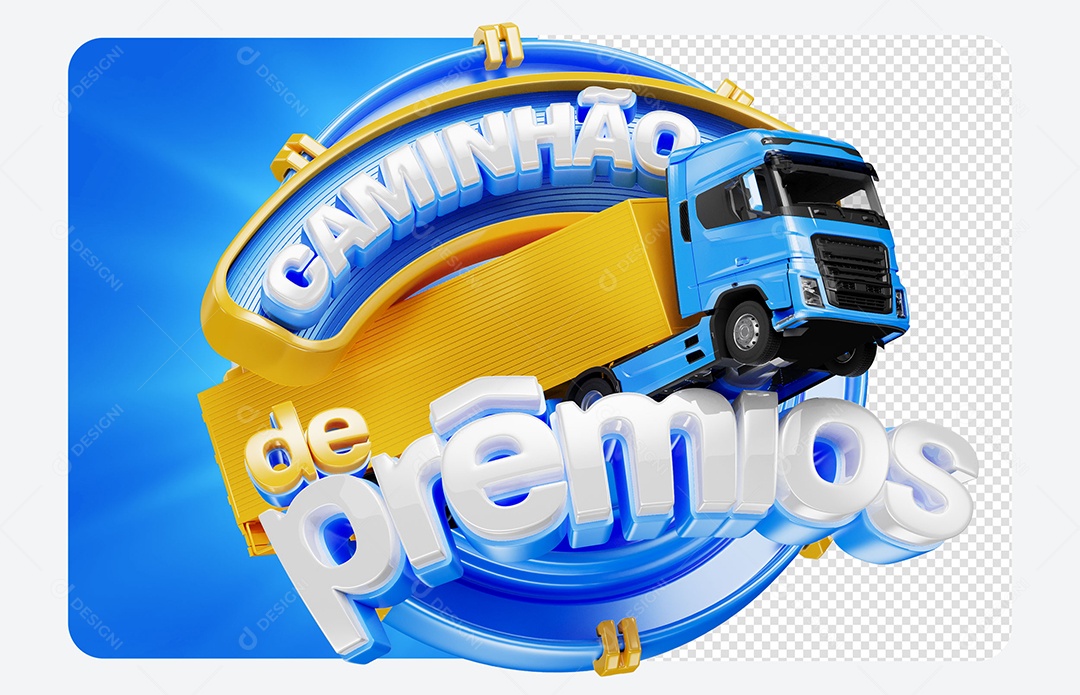 Selo 3D Caminhão de Prêmios Vermelho Para Composição PSD