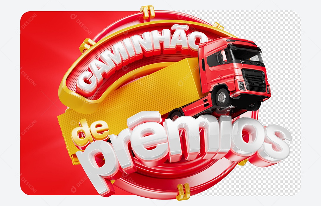 Selo 3D Caminhão de Prêmios Para Composição PSD
