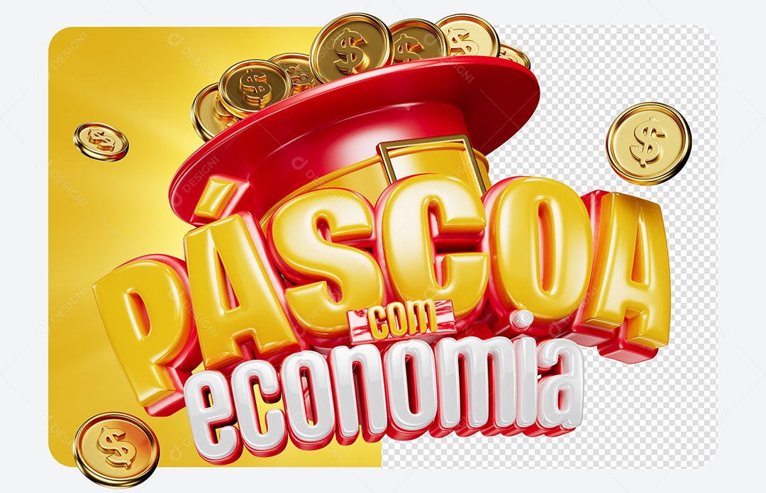 Selo 3D Páscoa Com Economia Para Composição PSD