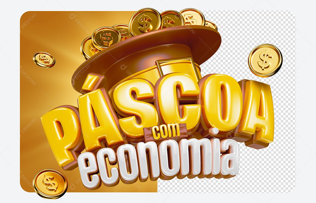 Selo 3D Páscoa Com Economia Para Composição PSD