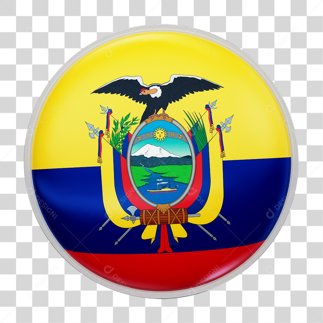 Botão com Bandeira do Equador PNG Transparente
