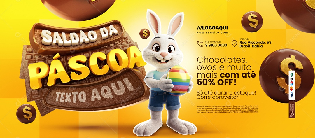 Banner Saldão da Páscoa Supermercado Chocolates Ovos Social Media PSD Editável