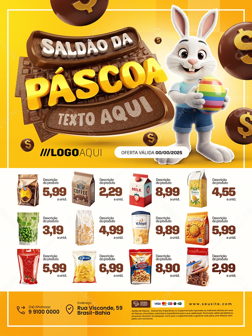 Saldão da Páscoa Supermercado Encarte Produtos Social Media PSD Editável