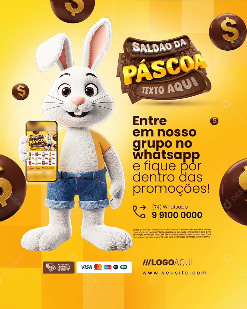 Saldão da Páscoa Supermercado Entre em Nosso Grupo no Whatsapp Social Media PSD Editável