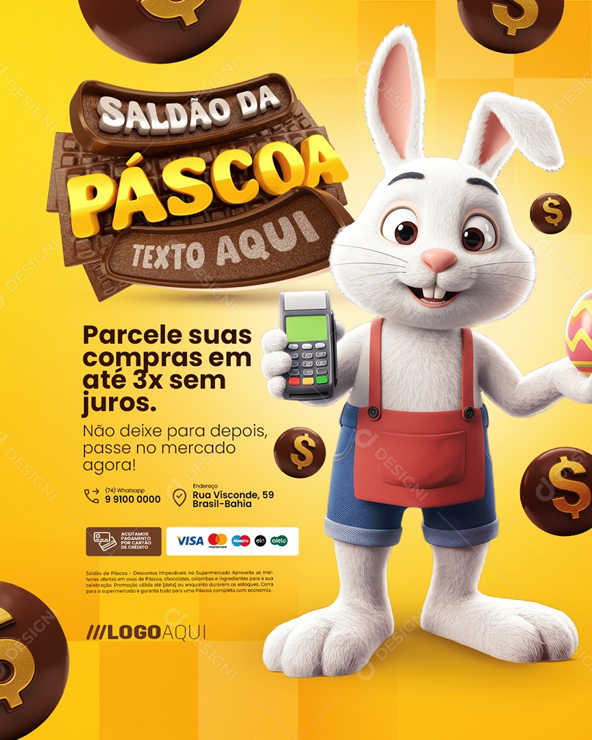 Saldão da Páscoa Supermercado Parcele suas Compras Social Media PSD Editável