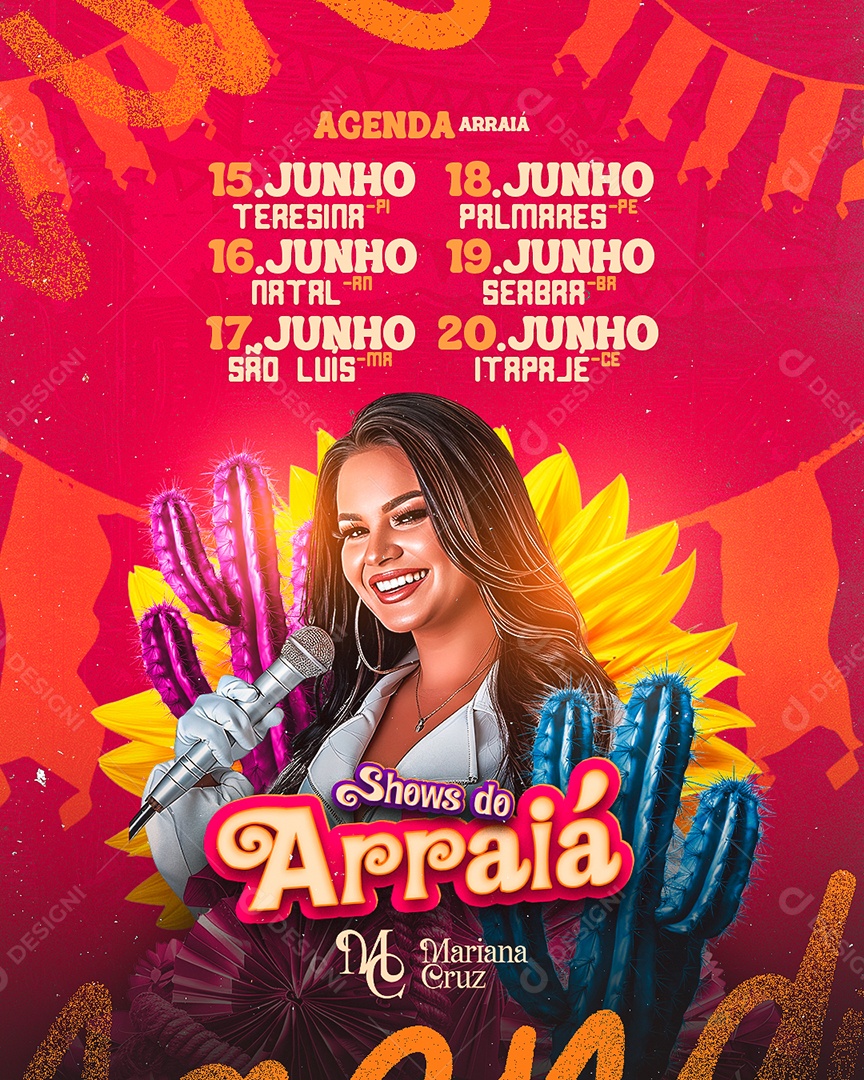 Flyer Shows do Arraiá Mariana Cruz Social Media PSD Editável