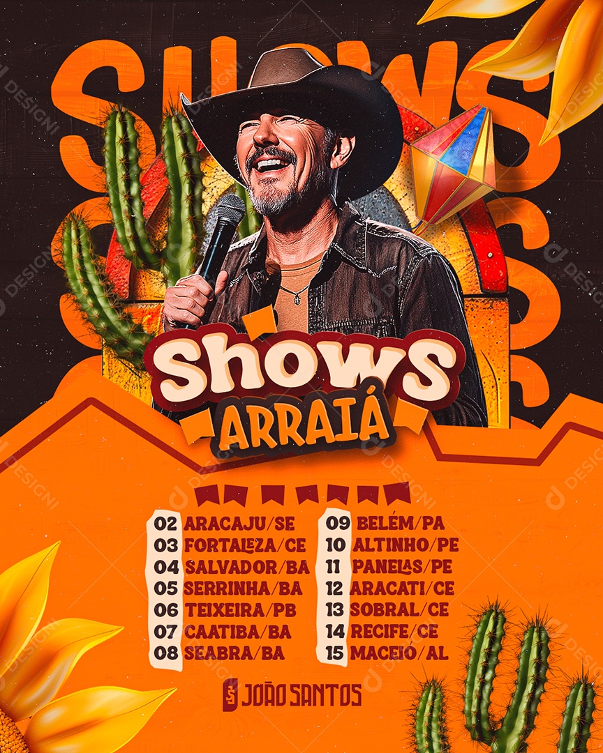 Flyer Shows Arraiá João Santos Social Media PSD Editável