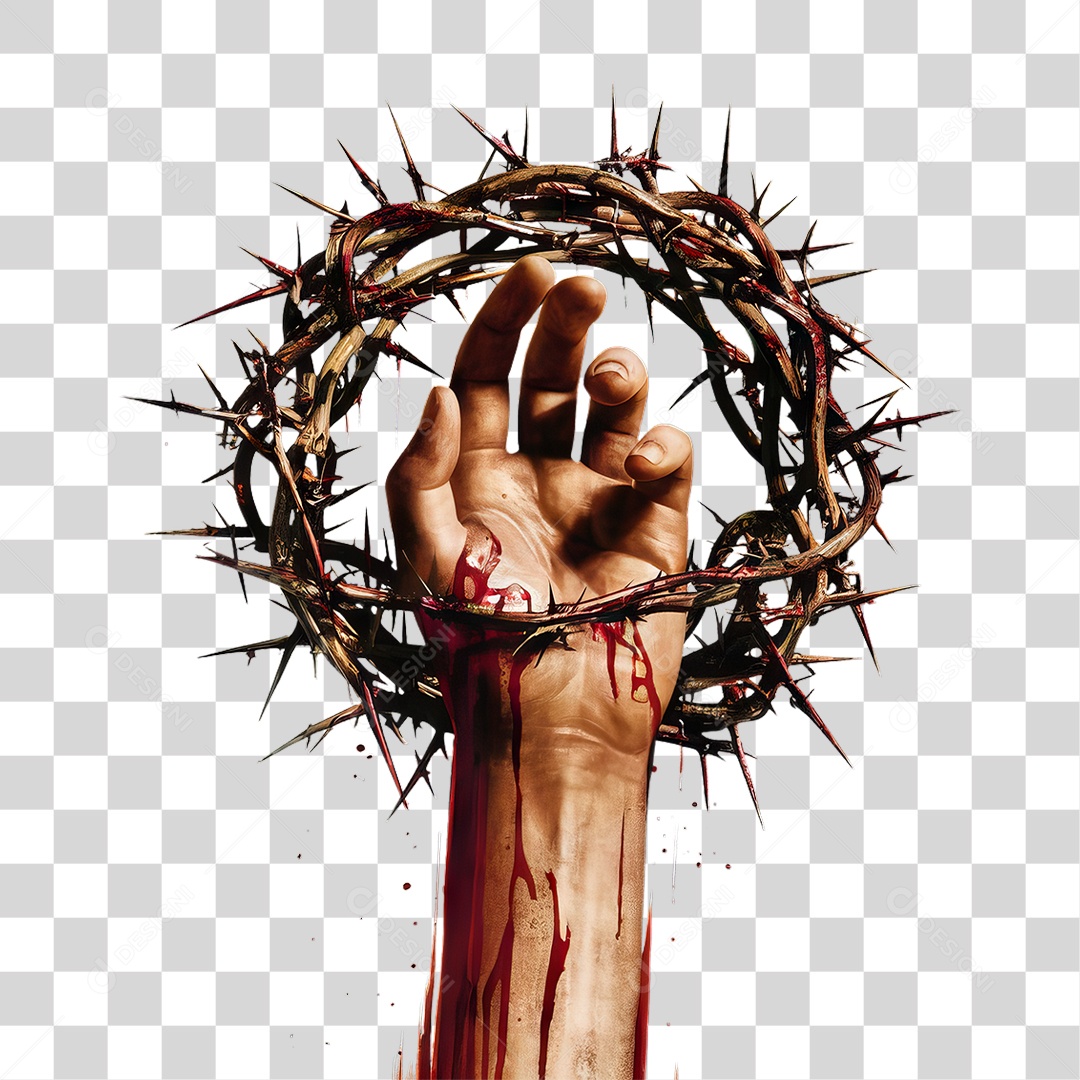 Mão com Coroa de Espinho PNG Transparente