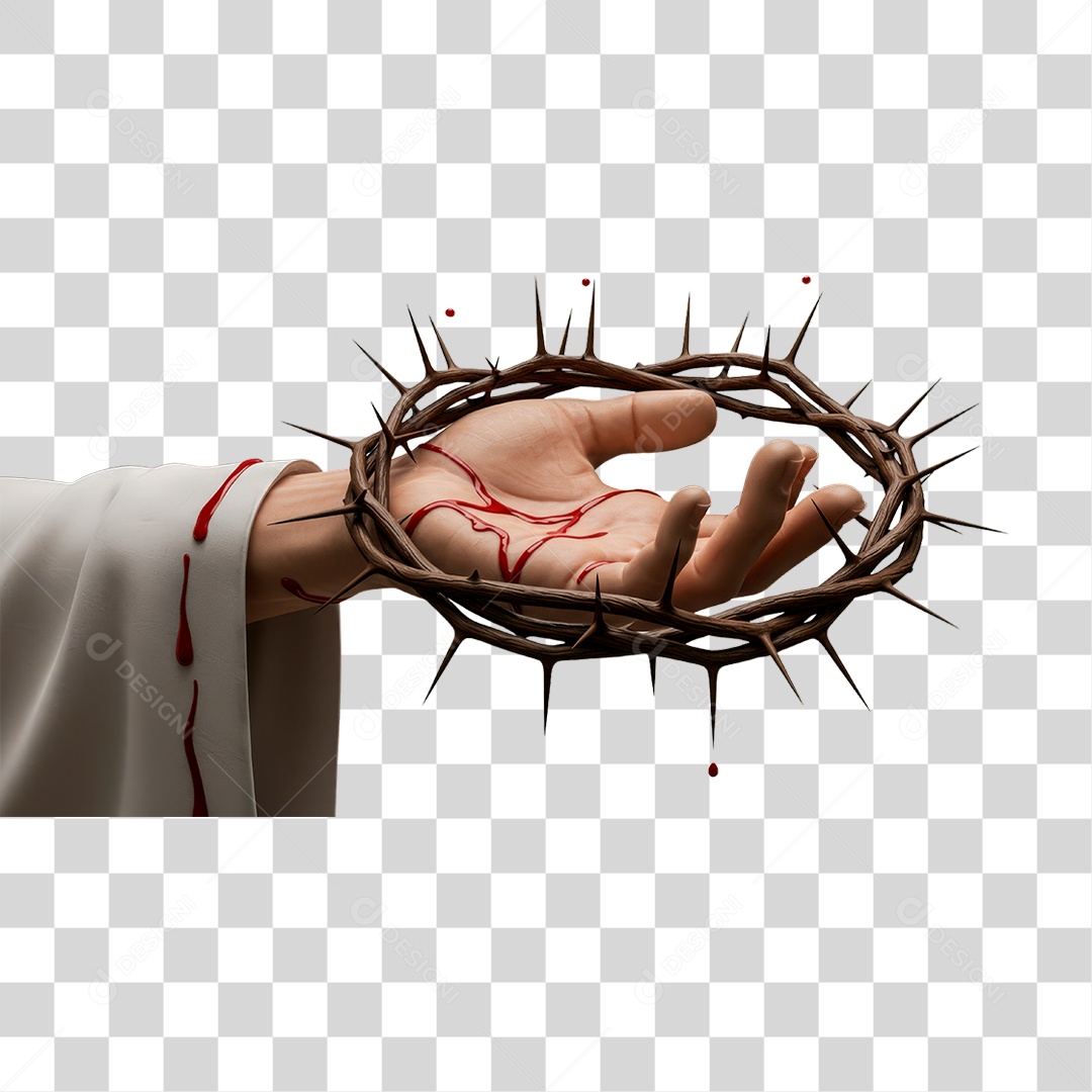 Mão com Coroa de Espinho PNG Transparente