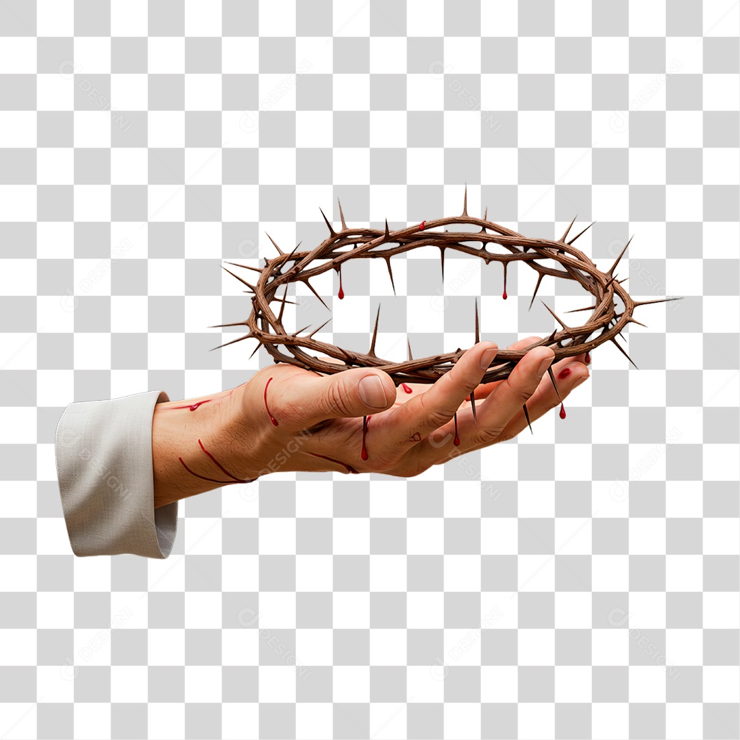 Mão com Coroa de Espinho PNG Transparente